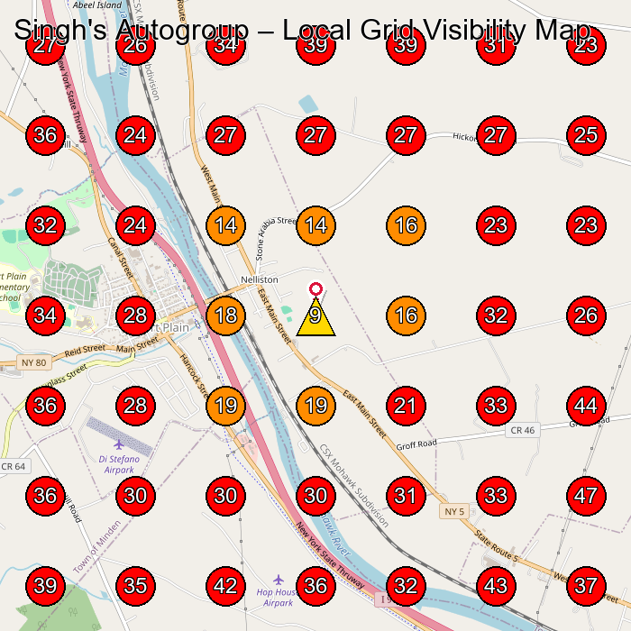 Singh's Autogroup GeoGrid visibility map for Roofing Contractor in Sprakers